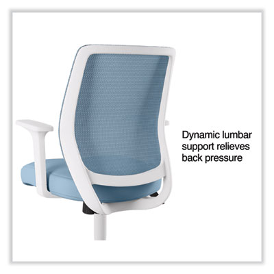 Union & Scale Essentials Mesh Back Fabric Task Chair with Arms, Supports Up to 275 lb, Seafoam Fabric Seat/Mesh Back, White Base (UOS60409)