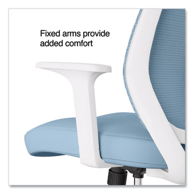 Union & Scale Essentials Mesh Back Fabric Task Chair with Arms, Supports Up to 275 lb, Seafoam Fabric Seat/Mesh Back, White Base (UOS60409)