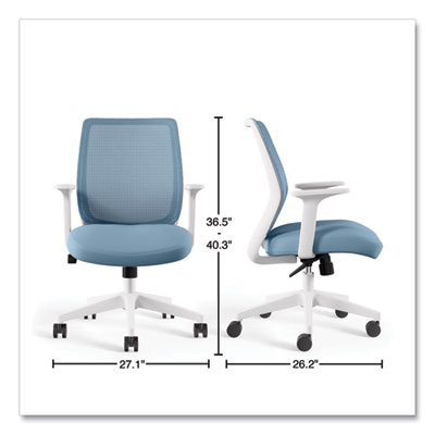 Union & Scale Essentials Mesh Back Fabric Task Chair with Arms, Supports Up to 275 lb, Seafoam Fabric Seat/Mesh Back, White Base (UOS60409)