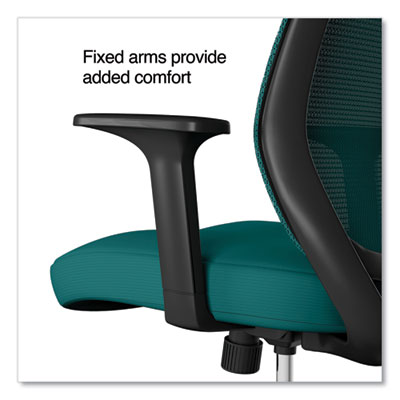 Union & Scale Essentials Mesh Back Fabric Task Chair with Arms, Supports Up to 275 lb, Teal Fabric Seat/Mesh Back, Black Base (UOS60410)