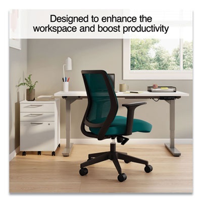 Union & Scale Essentials Mesh Back Fabric Task Chair with Arms, Supports Up to 275 lb, Teal Fabric Seat/Mesh Back, Black Base (UOS60410)