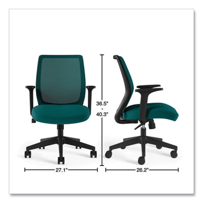 Union & Scale Essentials Mesh Back Fabric Task Chair with Arms, Supports Up to 275 lb, Teal Fabric Seat/Mesh Back, Black Base (UOS60410)