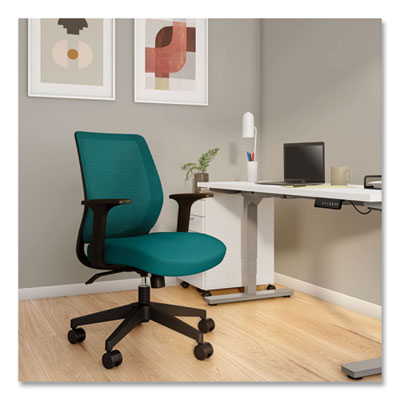 Union & Scale Essentials Mesh Back Fabric Task Chair with Arms, Supports Up to 275 lb, Teal Fabric Seat/Mesh Back, Black Base (UOS60410)
