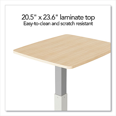 Union & Scale Essentials Sit-Stand Single-Column Mobile Workstation, 23.6" x 20.5" x 29.6" to 44.2", Natural Wood/Light Gray (UOS60413CC)