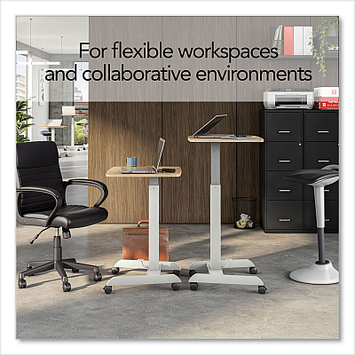 Union & Scale Essentials Sit-Stand Single-Column Mobile Workstation, 23.6" x 20.5" x 29.6" to 44.2", Natural Wood/Light Gray (UOS60413CC)
