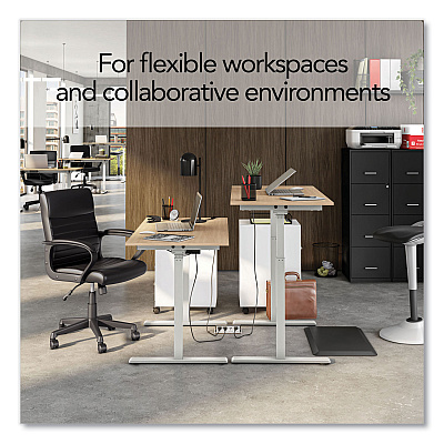 Union & Scale Essentials Electric Sit-Stand Two-Column Workstation, 47.2" x 23.6" x 28.7" to 48.4", Natural Wood/Light Gray (UN60415)