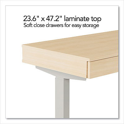 Union & Scale Essentials Deluxe Electric Sit-Stand 2-Column Workstation, 2 Desk Drawers, 47.2" x 23.6" x 29.7 to" 46.3", Natural/Light Gray (UOS60416CC)