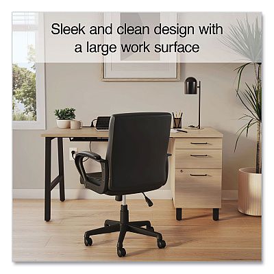 Union & Scale Essentials Single-Pedestal Writing Desk with Integrated Power Management, 59.8" x 29.9" x 29.7", Natural Wood/Black (UOS60419CC)