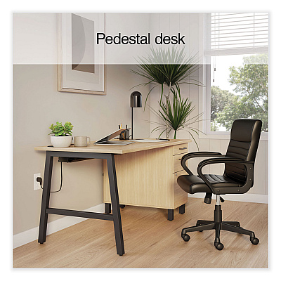 Union & Scale Essentials Single-Pedestal Writing Desk with Integrated Power Management, 59.8" x 29.9" x 29.7", Natural Wood/Black (UOS60419CC)