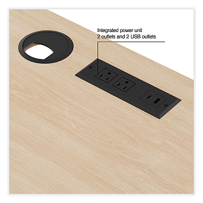Union & Scale Essentials Single-Pedestal Writing Desk with Integrated Power Management, 59.8" x 29.9" x 29.7", Natural Wood/Black (UOS60419CC)