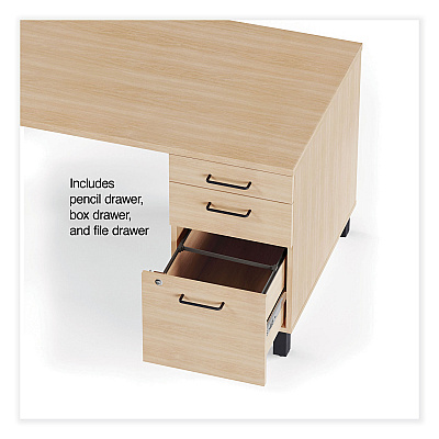 Union & Scale Essentials Single-Pedestal Writing Desk with Integrated Power Management, 59.8" x 29.9" x 29.7", Natural Wood/Black (UOS60419CC)