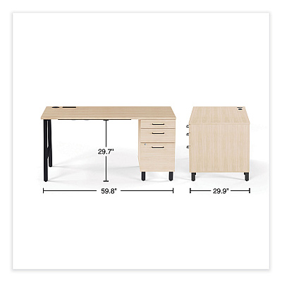 Union & Scale Essentials Single-Pedestal Writing Desk with Integrated Power Management, 59.8" x 29.9" x 29.7", Natural Wood/Black (UOS60419CC)