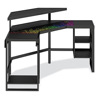 Whalen LevelUp Gear LEET Corner Gaming Desk, 53.25" x 51.75" x 36.75", Onyx (WHLLTCGD)