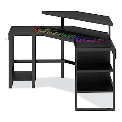 Whalen LevelUp Gear LEET Corner Gaming Desk, 53.25" x 51.75" x 36.75", Onyx (WHLLTCGD)