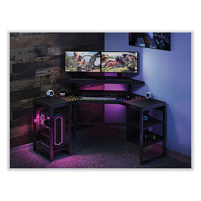 Whalen LevelUp Gear LEET Corner Gaming Desk, 53.25" x 51.75" x 36.75", Onyx (WHLLTCGD)