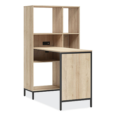 Whalen Turing Home Office Workstation with Integrated Bookcase and Power Center, 48.3" x 31.75" x 55.25", Desert Ash/Black (WHLTU48CD)