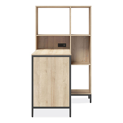 Whalen Turing Home Office Workstation with Integrated Bookcase and Power Center, 48.3" x 31.75" x 55.25", Desert Ash/Black (WHLTU48CD)