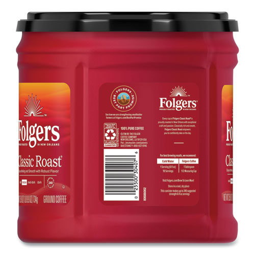 Folgers Coffee, Classic Roast, Ground, 25.9 oz Canister, 6/Carton (20421CT)
