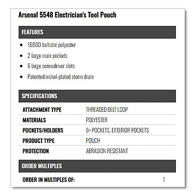 ergodyne Arsenal 5548 Electrician's Synthetic Pouch, 3.5 x 9.5 x 12.5, Polyester, Gray (EGO13648)