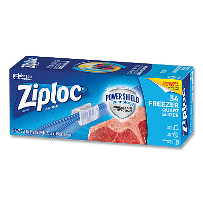Ziploc Slider Freezer Bags, 32 oz, 5.88" x 1.88" x 7.88", Clear, 34/Box (SJN316486)