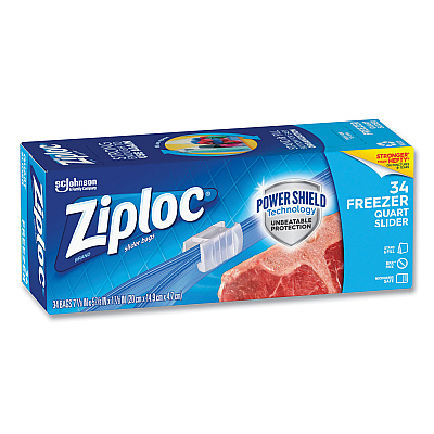Ziploc Slider Freezer Bags, 32 oz, 5.88" x 1.88" x 7.88", Clear, 34/Box (SJN316486)