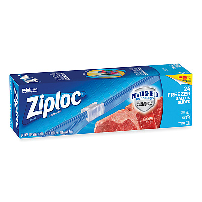 Ziploc Slider Freezer Bags, 1 gal, 9.5" x 2.63" x 10.56", Clear, 24/Box (SJN316485)