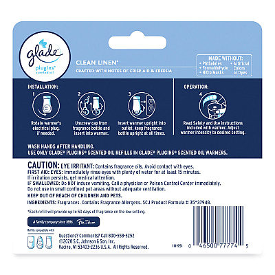 Glade Plugins Scented Oil Refill, Clean Linen, 0.67 oz, 5/Pack (SJN322829)