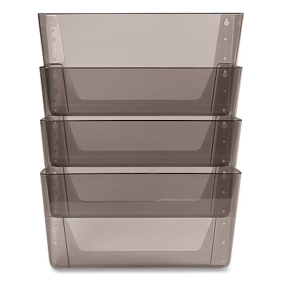 deflecto DocuPocket Stackable Four-Pocket Wall File, 4 Sections, Letter Size, 13" x 4", Smoke (DEF73402)