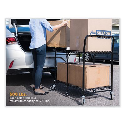 Bostitch Stowaway Folding Carts, Metal, 2 Shelves, 250 lb Capacity, 35" x 37.25" x 22", Black (BOSBSACLGBLK)