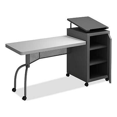Oklahoma Sound Edupod Teacher's Desk and Lectern Combo, 24" x 68" x 45", Gray Hammer Tone (NPSEDPD)