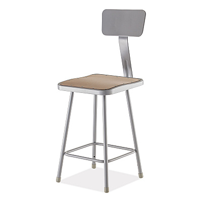 NPS 6300 Series Heavy Duty Square Seat Stool with Backrest, Supports Up to 500 lb, 23.25" Seat Height, Brown Seat,Gray Back/Base (NPS6324B)