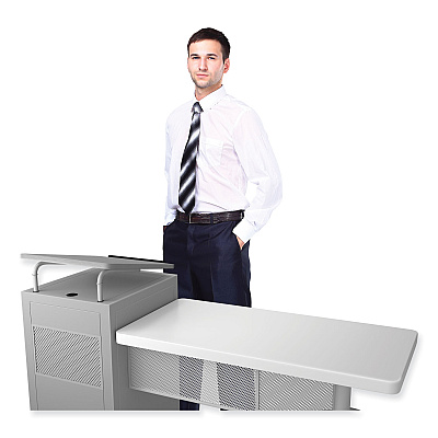 Oklahoma Sound Edupod Teacher's Desk and Lectern Combo, 24" x 68" x 45", Gray Hammer Tone (NPSEDPD)