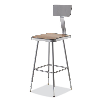 NPS 6300 Series Height Adjustable Heavy-Duty Square Seat Stool w/ Back, Supports 500 lb, 23.75" to 31.75" Seat Height, Brown/Gray (NPS6324HB)