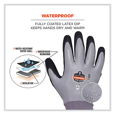 ergodyne ProFlex 7501 Coated Waterproof Winter Gloves, Gray, Medium, Pair (EGO17633)
