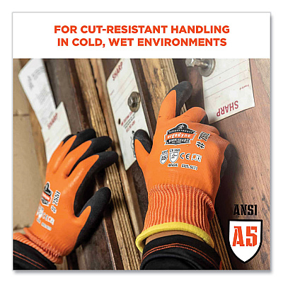 ergodyne ProFlex 7551 ANSI A5 Coated Waterproof CR Gloves, Small, Orange, Pair (EGO17672)