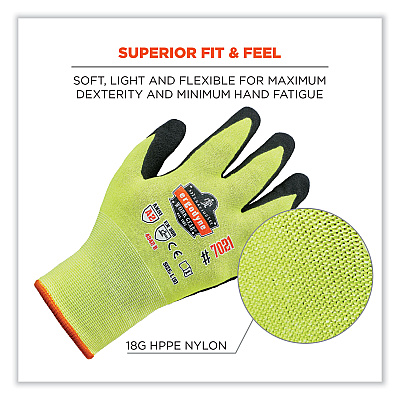 ergodyne ProFlex 7021-CASE Hi-Vis Nitrile Coated CR Gloves, Lime, X-Large, 144 Pairs/Carton (EGO17865)