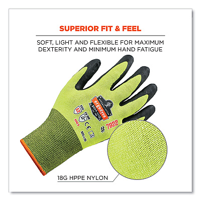 ergodyne ProFlex 7022 ANSI A2 Coated CR Gloves DSX, Lime, Large, Pair (EGO17974)