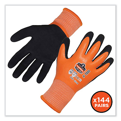 ergodyne ProFlex 7551-CASE ANSI A5 Coated Waterproof CR Gloves, Orange, X-Large, 144 Pairs/Carton (EGO17995)