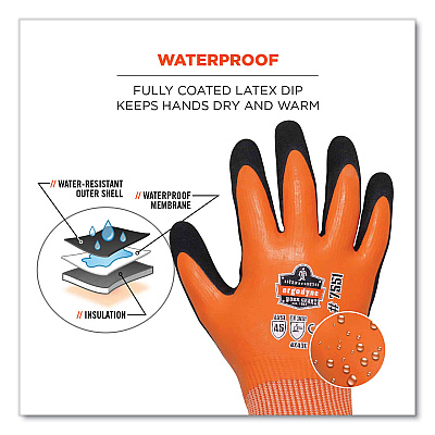 ergodyne ProFlex 7551-CASE ANSI A5 Coated Waterproof CR Gloves, Orange, 2X-Large, 144 Pairs/Carton (EGO17996)