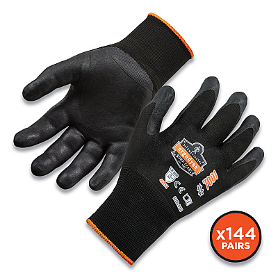 ergodyne ProFlex 7001-CASE Nitrile Coated Gloves, Black, Medium, 144 Pairs/Carton (EGO17853)