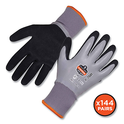 ergodyne ProFlex 7501-CASE Coated Waterproof Winter Gloves, Gray, Medium, 144 Pairs/Carton (EGO17933)