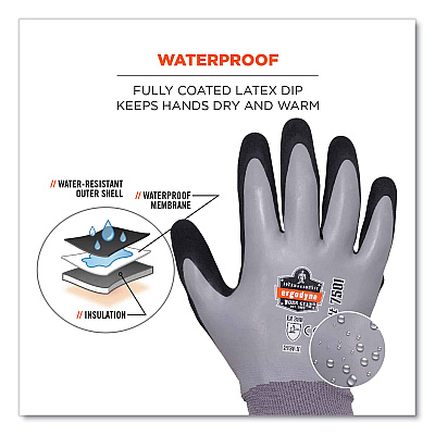 ergodyne ProFlex 7501-CASE Coated Waterproof Winter Gloves, Gray, Small, 144 Pairs/Carton (EGO17932)
