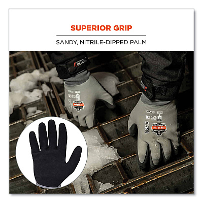 ergodyne ProFlex 7501-CASE Coated Waterproof Winter Gloves, Gray, X-Large, 144 Pairs/Carton (EGO17935)
