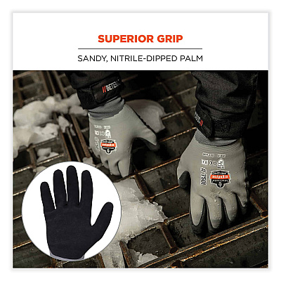 ergodyne ProFlex 7501-CASE Coated Waterproof Winter Gloves, Gray, Large, 144 Pairs/Carton (EGO17934)