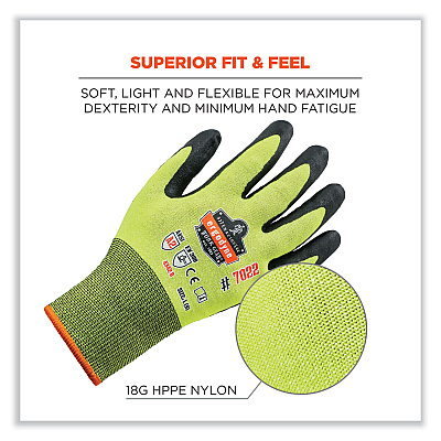ergodyne ProFlex 7022-CASE ANSI A2 Coated CR Gloves DSX, Lime, Medium, 144 Pairs/Carton (EGO17873)