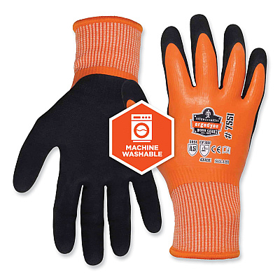 ergodyne ProFlex 7551 ANSI A5 Coated Waterproof CR Gloves, Orange, Medium, Pair (EGO17673)