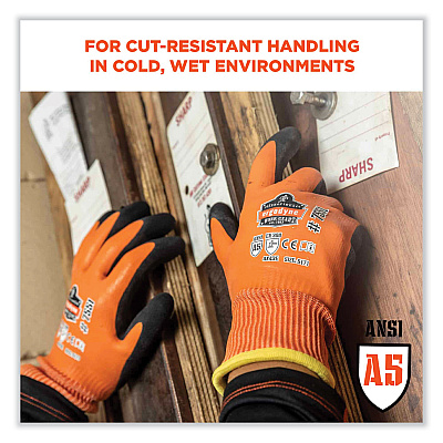 ergodyne ProFlex 7551 ANSI A5 Coated Waterproof CR Gloves, Orange, X-Large, Pair (EGO17675)