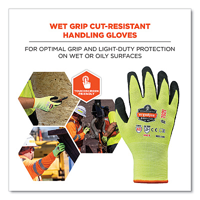 ergodyne ProFlex 7021 Hi-Vis Nitrile-Coated CR Gloves, Lime, Small, Pair (EGO17962)