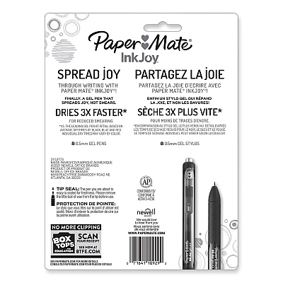 Paper Mate InkJoy Gel Pen, Retractable, Fine 0.5 mm, Assorted Ink and Barrel Colors, 8/Pack (PAP1968614)