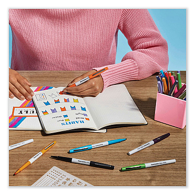Paper Mate Flair Felt Tip Porous Point Pen, Stick, Bold 1.2 mm, Assorted Ink Colors, White Pearl Barrel, 6/Pack (PAP2125411)